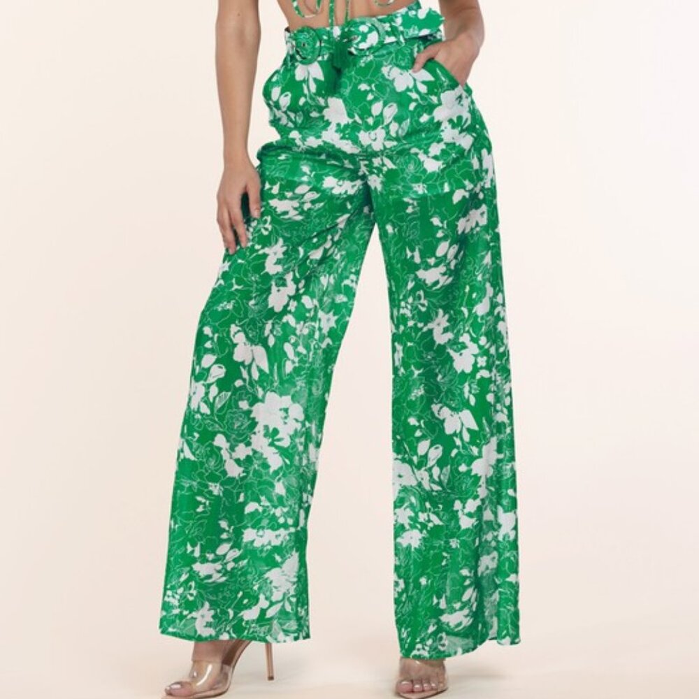 Tammy's Green Floral Print High-Waisted Pant